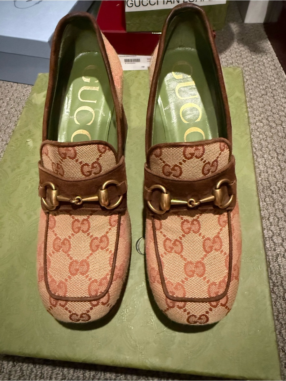 Gucci Beige and Brown Signature Horsebit Loafers